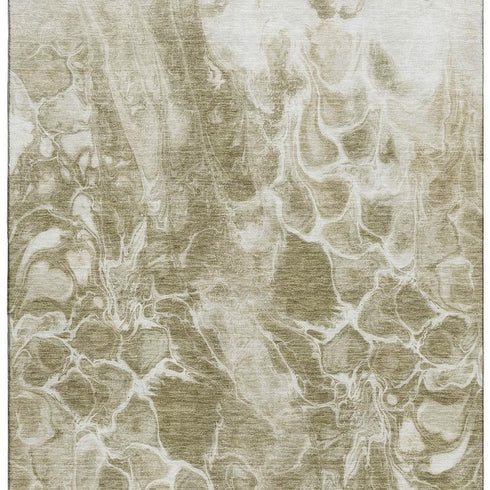 8' X 10' Khaki And Ivory Abstract Washable Area Rug With UV Protection