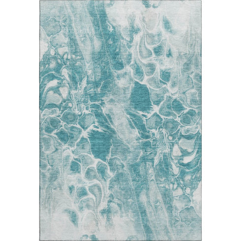 5' X 8' Teal And Ivory Abstract Washable Area Rug With UV Protection