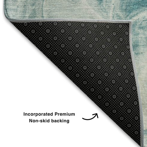 5' X 8' Teal And Ivory Abstract Washable Area Rug With UV Protection