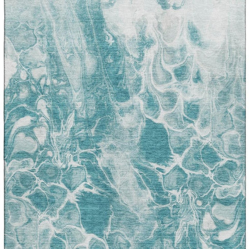 5' X 8' Teal And Ivory Abstract Washable Area Rug With UV Protection