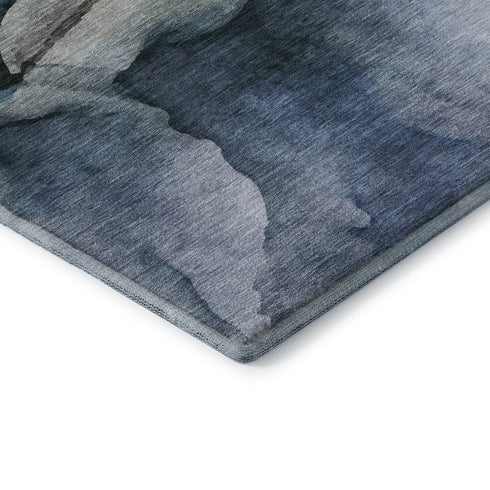 9' X 12' Blue Gray And Silver Abstract Washable Area Rug With UV Protection