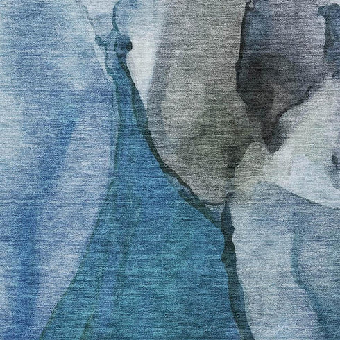 9' X 12' Blue Gray And Silver Abstract Washable Area Rug With UV Protection