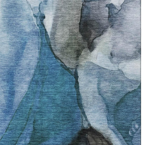 9' X 12' Blue Gray And Silver Abstract Washable Area Rug With UV Protection