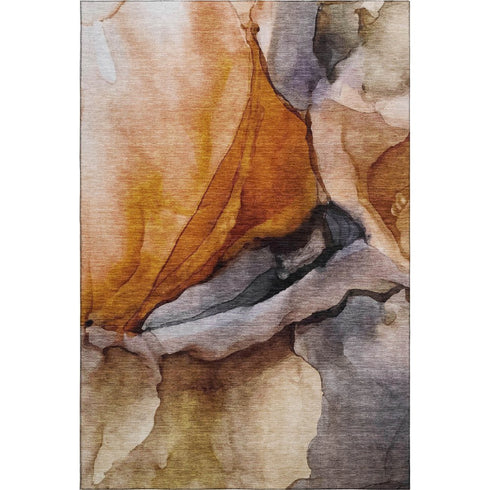 5' X 8' Rust Gray And Beige Abstract Washable Area Rug With UV Protection