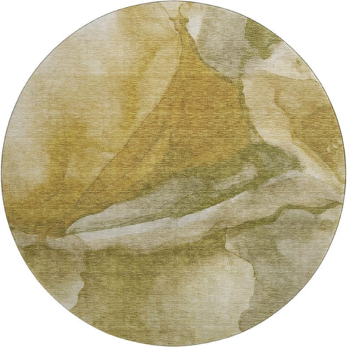 8' Wheat Gray And Beige Abstract Washable Round Rug With UV Protection