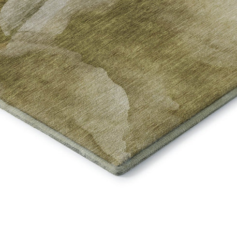 8' Wheat Gray And Beige Abstract Washable Round Rug With UV Protection