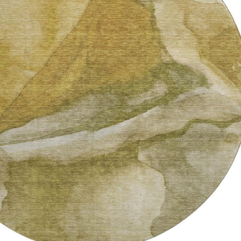 8' Wheat Gray And Beige Abstract Washable Round Rug With UV Protection