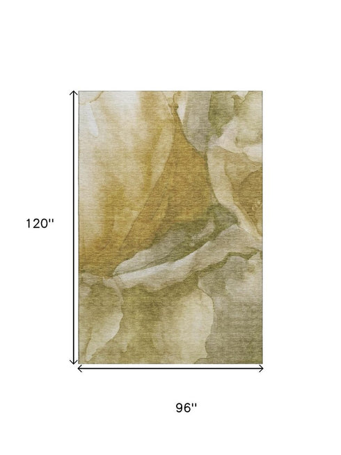 8' X 10' Wheat Gray And Beige Abstract Washable Area Rug With UV Protection