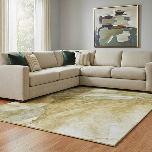8' X 10' Wheat Gray And Beige Abstract Washable Area Rug With UV Protection