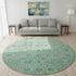8' Aqua And Beige Floral Washable Round Rug With UV Protection