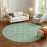 8' Aqua And Beige Floral Washable Round Rug With UV Protection
