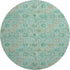 8' Aqua And Beige Floral Washable Round Rug With UV Protection