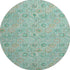 8' Aqua And Beige Floral Washable Round Rug With UV Protection