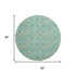 8' Aqua And Beige Floral Washable Round Rug With UV Protection