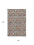 5' X 8' Rust Gray And Silver Floral Washable Area Rug With UV Protection