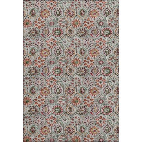 5' X 8' Rust Gray And Silver Floral Washable Area Rug With UV Protection