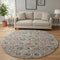 8' Rust Gray And Silver Floral Washable Round Rug With UV Protection