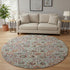 8' Rust Gray And Silver Floral Washable Round Rug With UV Protection