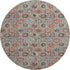 8' Rust Gray And Silver Floral Washable Round Rug With UV Protection