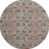 8' Rust Gray And Silver Floral Washable Round Rug With UV Protection