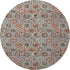 8' Rust Gray And Silver Floral Washable Round Rug With UV Protection