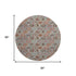 8' Rust Gray And Silver Floral Washable Round Rug With UV Protection