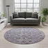 8' Purple Gray And Silver Floral Washable Round Rug With UV Protection