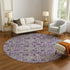8' Purple Gray And Silver Floral Washable Round Rug With UV Protection