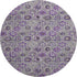 8' Purple Gray And Silver Floral Washable Round Rug With UV Protection