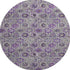 8' Purple Gray And Silver Floral Washable Round Rug With UV Protection