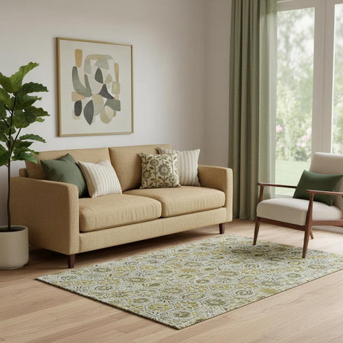 5' X 8' Pewter Gold And Gray Floral Washable Area Rug With UV Protection
