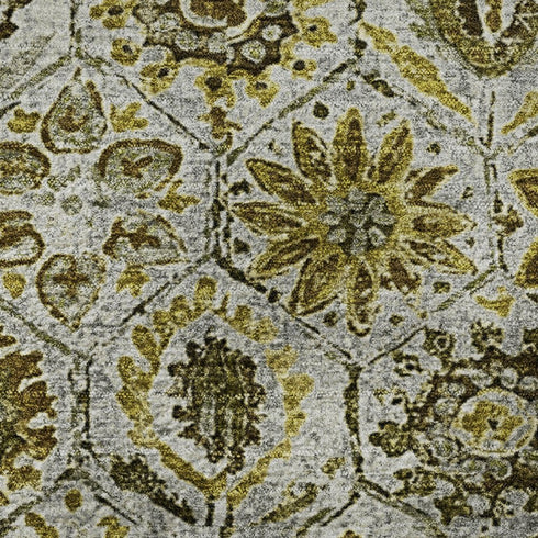 5' X 8' Pewter Gold And Gray Floral Washable Area Rug With UV Protection