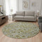 8' Pewter Gold And Gray Floral Washable Round Rug With UV Protection