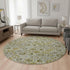 8' Pewter Gold And Gray Floral Washable Round Rug With UV Protection