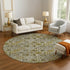 8' Pewter Gold And Gray Floral Washable Round Rug With UV Protection