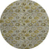 8' Pewter Gold And Gray Floral Washable Round Rug With UV Protection