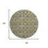 8' Pewter Gold And Gray Floral Washable Round Rug With UV Protection
