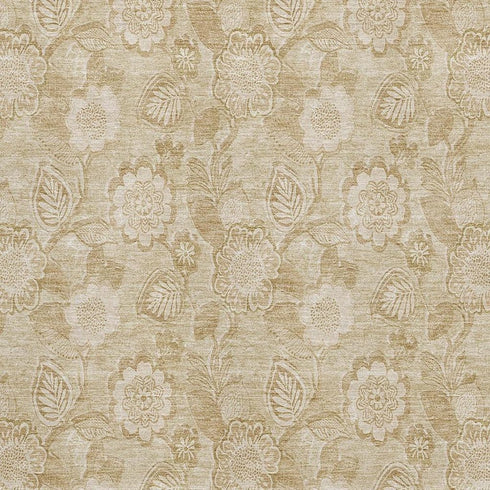 5' X 8' Beige And Tan Floral Washable Area Rug With UV Protection