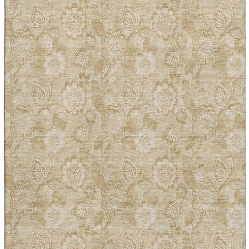 5' X 8' Beige And Tan Floral Washable Area Rug With UV Protection
