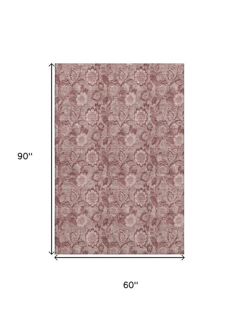 5' X 8' Blush And Pink Floral Washable Area Rug With UV Protection
