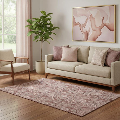 5' X 8' Blush And Pink Floral Washable Area Rug With UV Protection