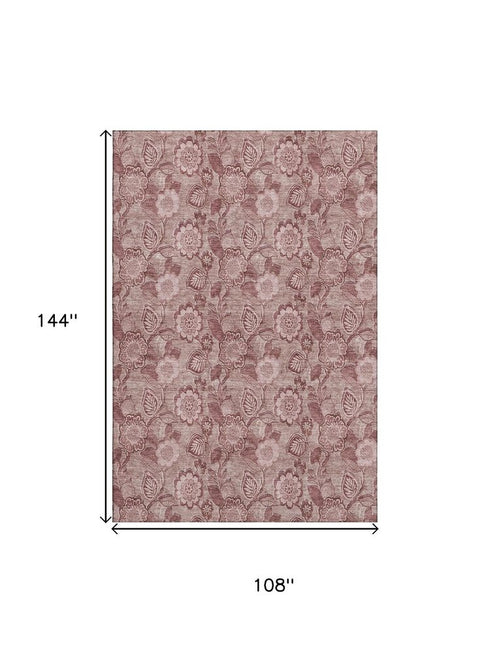 9' X 12' Blush And Pink Floral Washable Area Rug With UV Protection