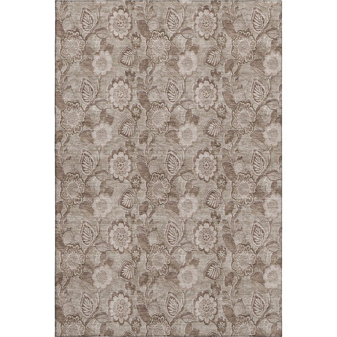 5' X 8' Brown And Taupe Floral Washable Area Rug With UV Protection