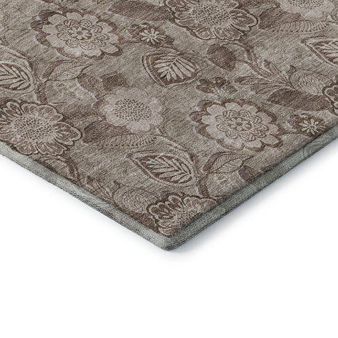 5' X 8' Brown And Taupe Floral Washable Area Rug With UV Protection