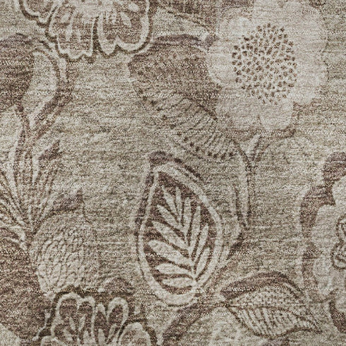 5' X 8' Brown And Taupe Floral Washable Area Rug With UV Protection