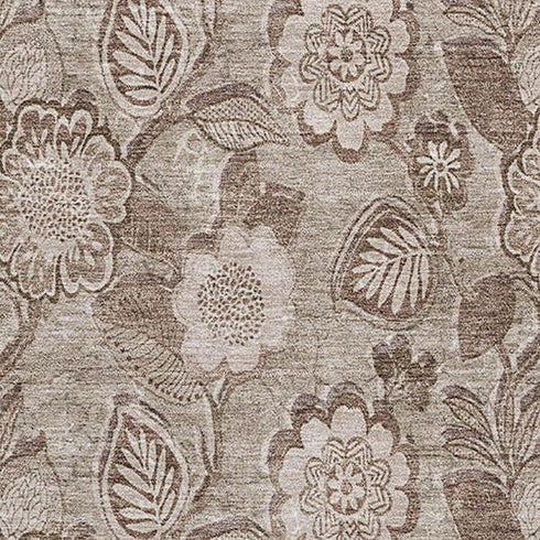 5' X 8' Brown And Taupe Floral Washable Area Rug With UV Protection