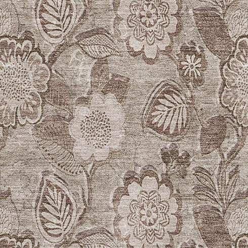 8' X 10' Brown And Taupe Floral Washable Area Rug With UV Protection