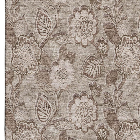 8' X 10' Brown And Taupe Floral Washable Area Rug With UV Protection
