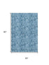 5' X 8' Blue And Sky Blue Floral Washable Area Rug With UV Protection