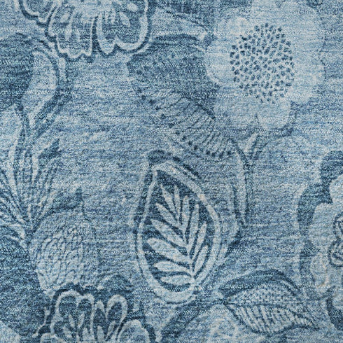 5' X 8' Blue And Sky Blue Floral Washable Area Rug With UV Protection